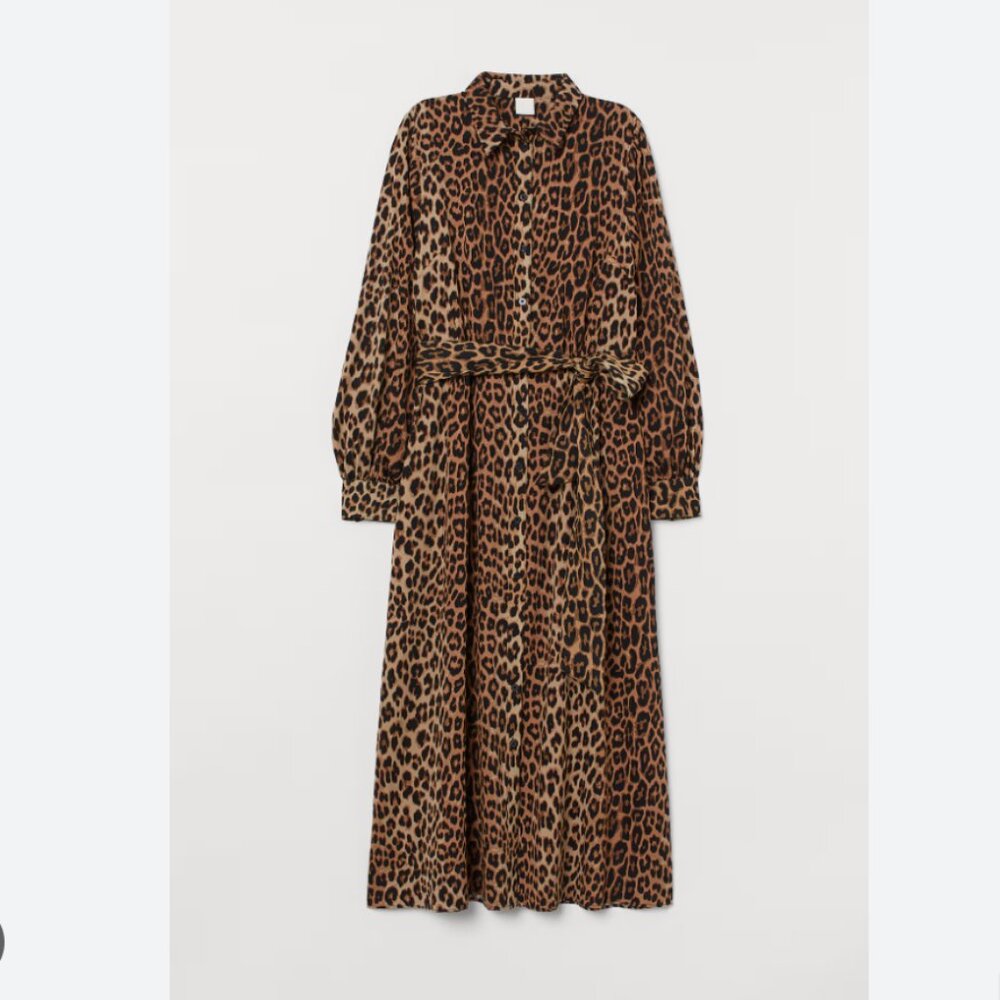 H&M Leopard Midi Shirt Dress Size XL *WITH POCKETS*